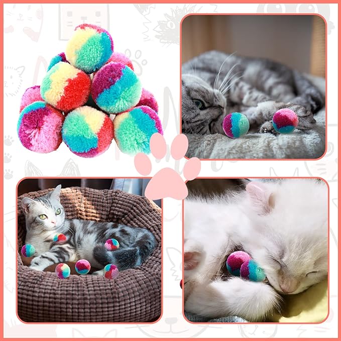 Rainbow Cat Toy Kit - 20PCS Soft Pom Pom Balls for Indoor Cat Play & Exercise