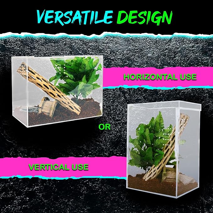 Tarantula Enclosure XL (10”x7”x14”) Reptile Terrarium w/Sliding Magnetic Door-Great Reptile Tank for Terrestrial or Arboreal Animals- Acrylic Terrarium for Juvenile or Adult Spiders- Hermit Crab Cage