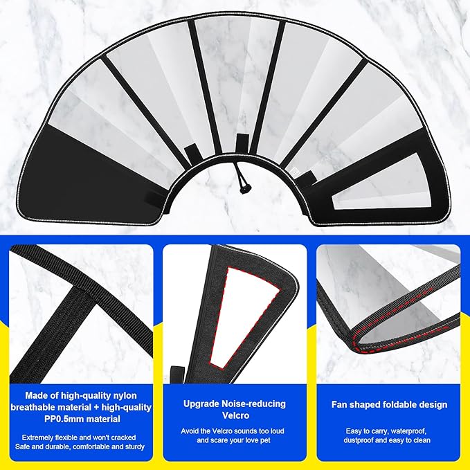 Lainergie Adjustable Soft Dog Cone Collar for After Surgery Recovery, Comfortable Pet Recovery Protective Collar for Medium Large Dogs, Elizabethan Dog Neck Collar (XL, Black)