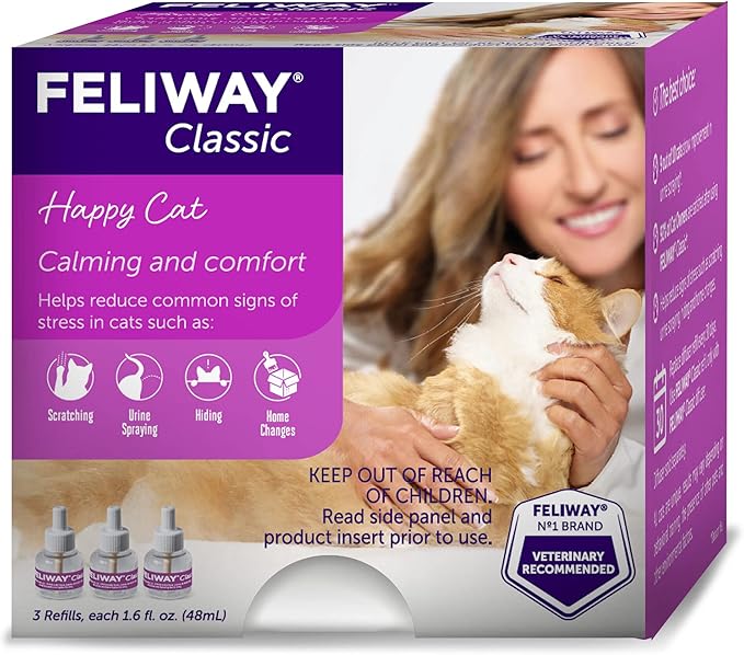 FELIWAY® Classic 3 x 30 Day Cat Calming Refills for Pheromone Diffuser, 3 x 48ml Value Pack - Helps Reduce Common Signs of Stress in Cats & Kittens, Enhanced Calming