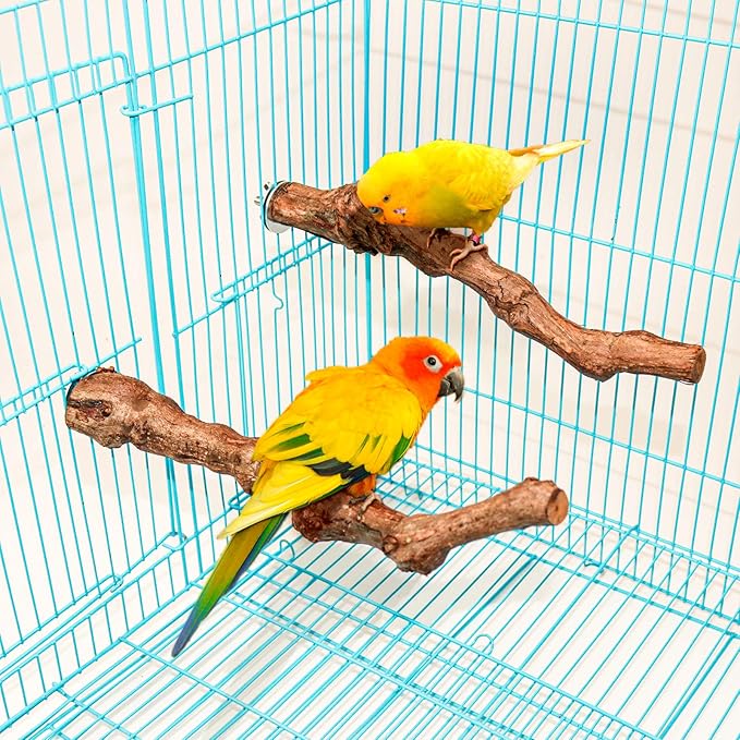 2 Packs Parrot Perch Stand,Natural Grapevine Wood Perch Parrots Cage Perch Toys Suitable for Small or Medium Parrots Parakeets Cockatiels Conures Lovebirds in Cage Accessories Supplies (Style-1)