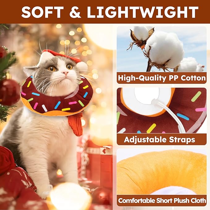 Cat Cone Collar Soft, Cat Recovery Collar for Wound Healing Cute Cat Donut Adjustable Cat Cones to Stop Licking Comfortable Lightweight Neck Elizabethan Collars for Cats Kittens After Surgery