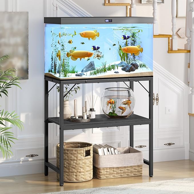 20 Gallon Fish Tank Stand, Aquarium Stand with 2-Tier Storage Shelves, Heavy Duty Breeder Turtle Terrarium Stand Rack for Home Office, 24.0" L x 11.8" W x 24.4" H, Black FTBK2001