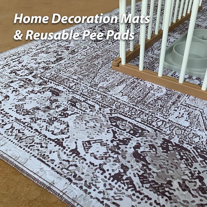 nunubaby Washable Pee Pads for Dogs, Stylish, Non-Slip and Leak-Proof Pee Pads. Reusable Potty Pads for Dogs for Crates and Floors.(Brown/Geo, 36" x72")