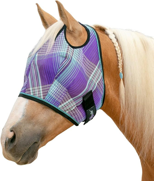 Kensington UV Horse Fly Mask with Web Trim - Protective Mask with Dual Ear Opening & Forelock Freedom - Large, Lavender Mint