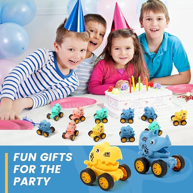 18Pcs Dinosaur Pull Back Cars Set for Kids Toddlers, Bulk Mini Racing Vehicles Toys Party Favors, Pinata Fillers, Goodie Bag Stuffers, Classroom Prizes for Boys Girls