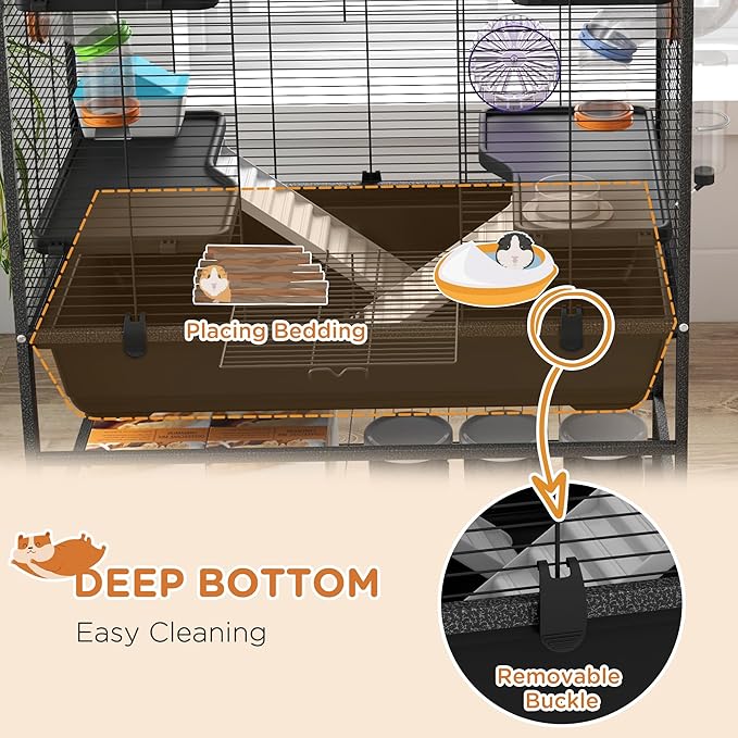 PawHut 32" Large Hamster Cage with Storage Shelf, Rat Cage for Syrian Hamster, Gerbils, with Tubes, Running Wheel, Food Dish, Water Bottle