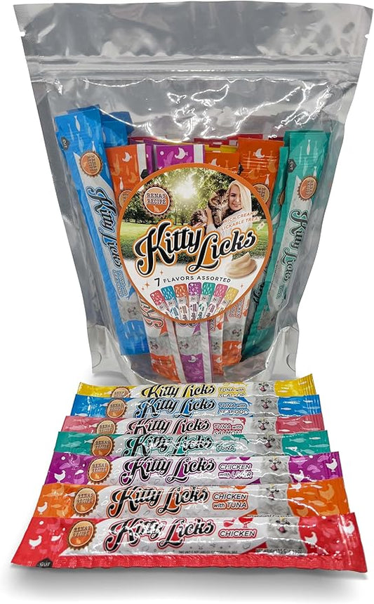 Kitty Licks Chicken and Tuna Varieties (28 Tubes) Chicken and Tuna Varieties 4 Tubes X 7 Flavors (28 Tubes)