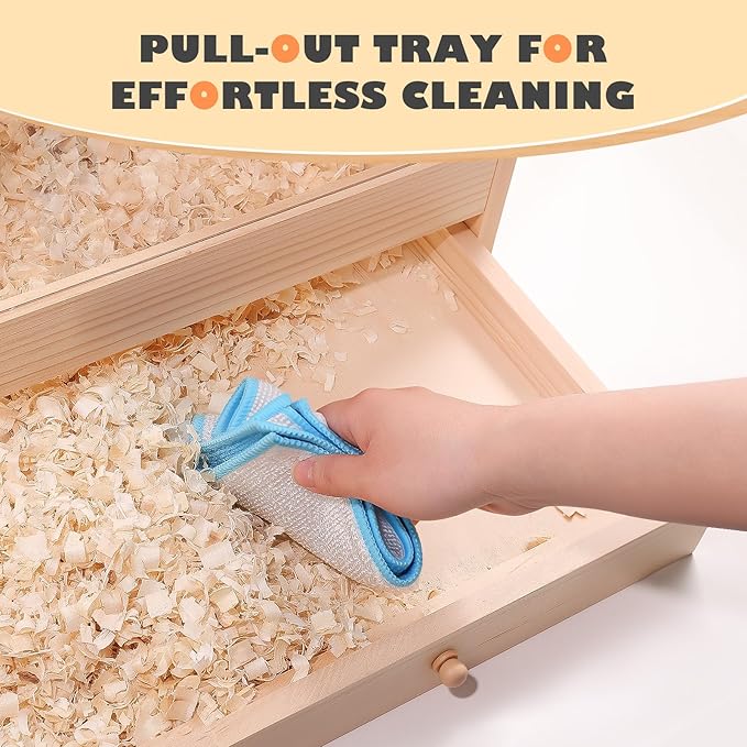 Wooden Hamster Cage with Pull-Out Tray, Small Animal Habitat with Double Skylight Doors for Gerbil, Mouse, Guinea Pig, Rat, No Accessories (31.5" L x 15.7" W x 15.7" H)