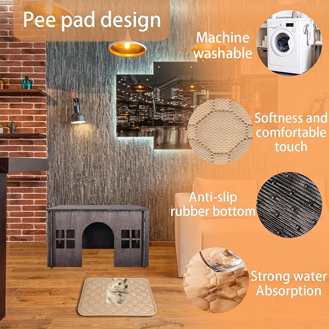 Wooden Guinea Pig House with Windows,Hamster Hideout, Large Size Suitable for Two Guinea Pig Hideout, Ventilated Wood Habitats Decor for Chinchilla, Hamster Mice Gerbils Mouse