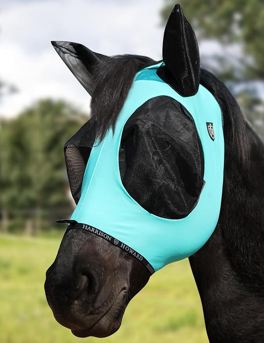 Harrison Howard Horse Fly Mask with Forelock Opening Stretch Breathable and Comfortable for Horses UV -Protection Turquoise Green L