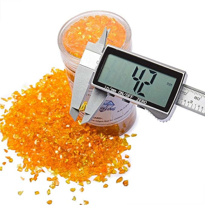 TWINKLING High Luster Fire Glass Gravel Stone Glitter,Broken Glass,Fire Gems Chips,Crushed Glass for Fire Pit Crafts Resin Art Aquarium Garden Decoration,3-6mm,1-Pound Jar (Orange Yellow)