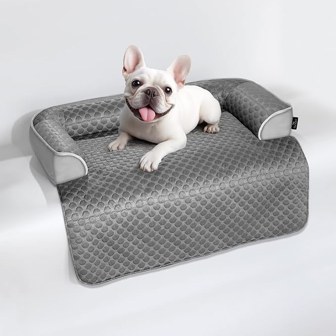Medium Cooling Dog Bed – 35 x 31 inch Waterproof Couch Cover for Dogs Washable, Non-Slip Bottom Self Cooling Mat for Dogs, Durable & Non-Gel, Dog Couch Bed for Sofa Floor Car, Cooling Grey