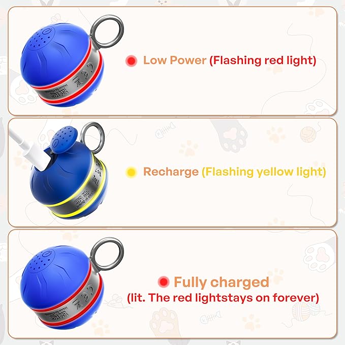 Interactive Cat Toys for Indoor Cats with 3 Mouse Tails,Electric Cat Ball Toy with Bird Chirping Sounds,Automatic Spinning Moving,300mAh Long Endurance Type-C Rechargeable,Pet Cat Supplies (Blue)