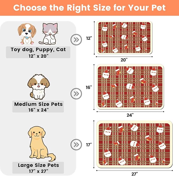 Pet Feeding Mat-Absorbent Pet Placemat for Food and Water Bowl, with Waterproof Rubber Backing, Quick Dry Water Dispenser Mat for Dog and Cat(Christmas, 16"x24")