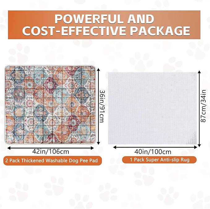 Washable Thickened Pee Pads for Dogs, 2 Pack (36"x42") Upgrade Reusable Puppy Pads with Non-Slip Rug, Super Absorbent Leakproof Puppy Training & Whelping Pads for Dogs, Doggie
