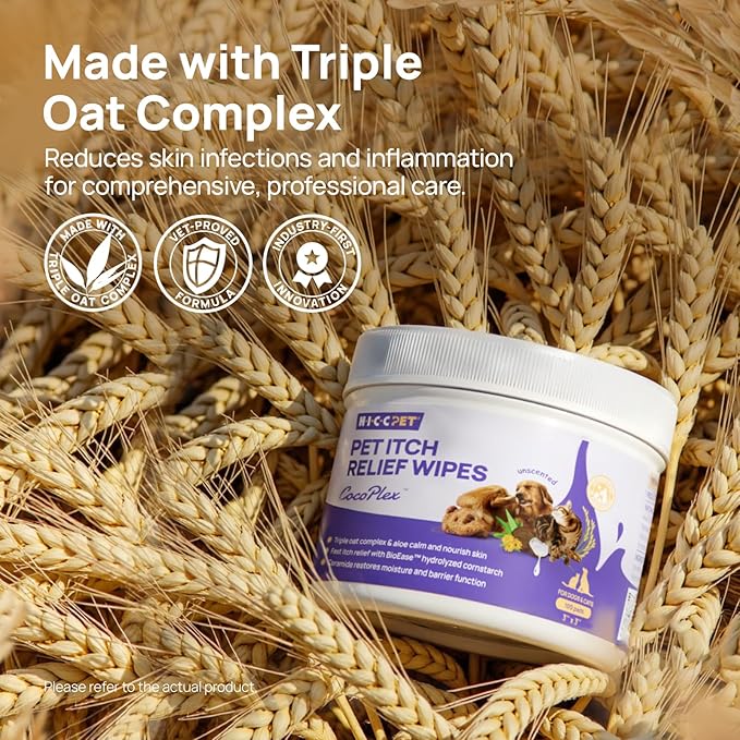 HICC PET Itch Relief Wipes for Dogs & Cats, Rapidly Relieves Itching, Soothes Hot Spots and Skin Irritations Hypoallergenic Hot Spot Treatment Wipes, Skin Soother for Dogs - 200 Count