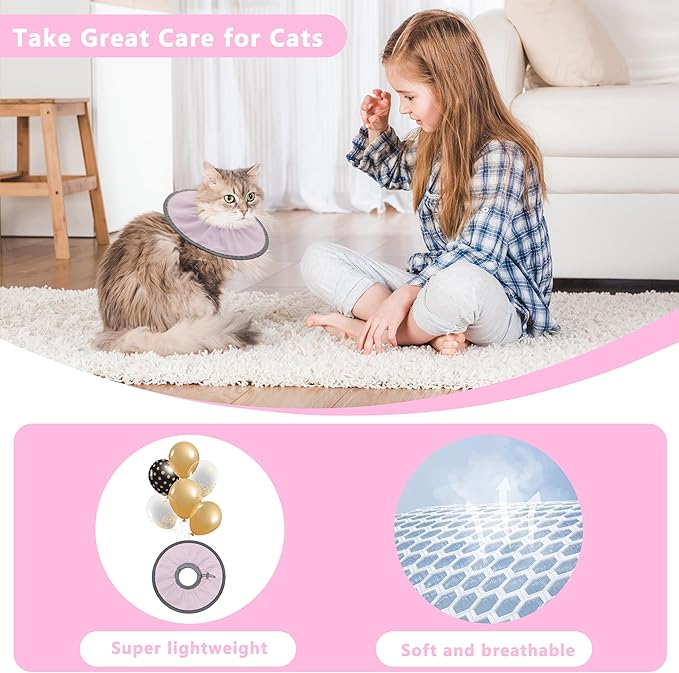 Lightweight Cat Cone Collar Soft, Soft Comfortable Cat Recovery Collar After Surgery, Elizabethan E Collar for Cats, Cone for Cats to Stop Licking (Pale Pink, Small)