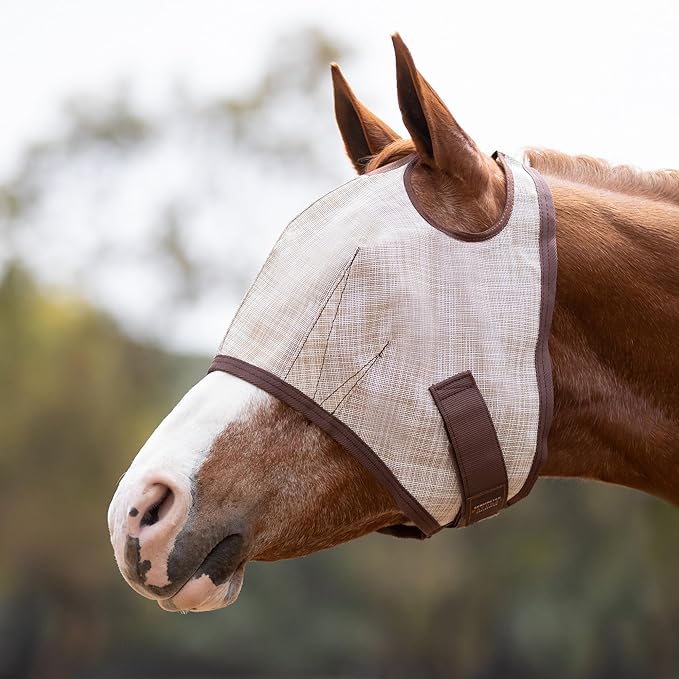 Kensington UV Horse Fly Mask with Web Trim - Protective Mask with Dual Ear Opening & Forelock Freedom - XLarge, Desert Sand