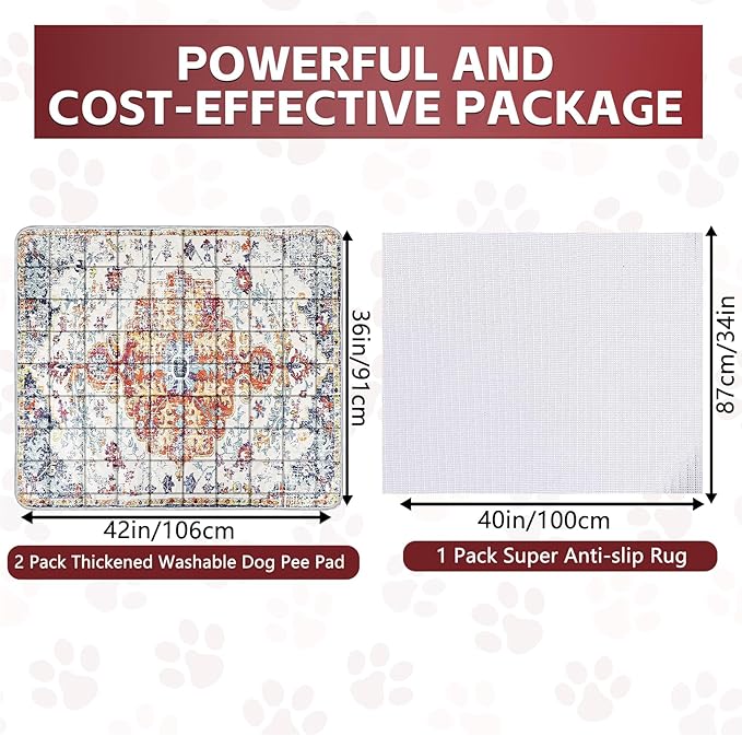 Washable Thickened Pee Pads for Dogs, 2 Pack (36"x42") Upgrade Reusable Puppy Pads with Non-Slip Rug, Super Absorbent Leakproof Puppy Training & Whelping Pads for Dogs, Doggie