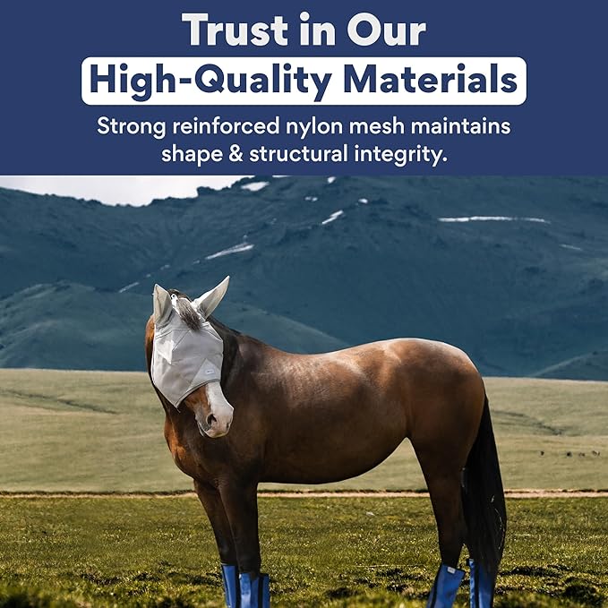 Horse Fly Mask with Ears | Built-in Visor | Breathable, Lightweight Mask | 95% UV Eye Protection | Adjustable Fit for Comfort Horse Medium/Large Size