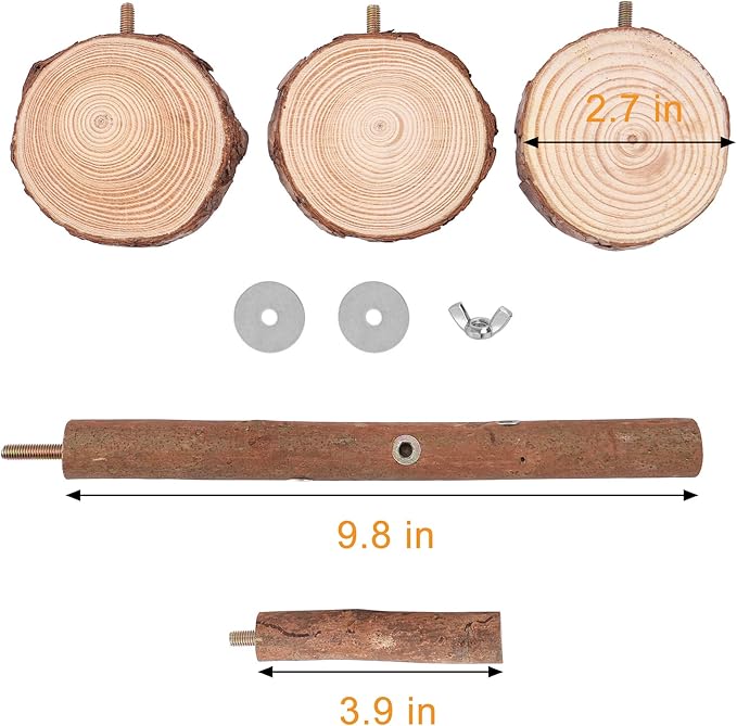 Natural Wood Bird Perch Stand Platform, Hanging Round Wooden Rotating Platform Pet Parrot Bird Cage Perches for Parakeet Parrots Cockatiel Hamster Gerbil Chinchillas(Round Platform)