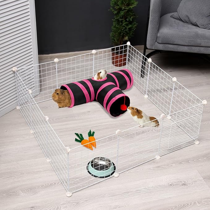 Rypet Guinea Pig Tunnel, 3 Way Collapsible Rabbit Tunnel, Small Pet Tunnels and Tubes with Interactive Ball for Rabbit Ferret Hamster Chinchilla Hedgehog Hiding and Resting