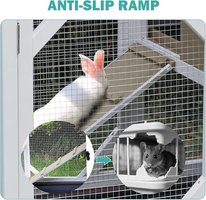 Rabbit Hutch Indoor for 2-4 Rabbits & Guinea Pigs，Bunny Cage with Slide-Out Plastic Trays，Wooden Small Animal Cage for Rabbits, Bunnies, and Guinea Pigs (Light Brown)