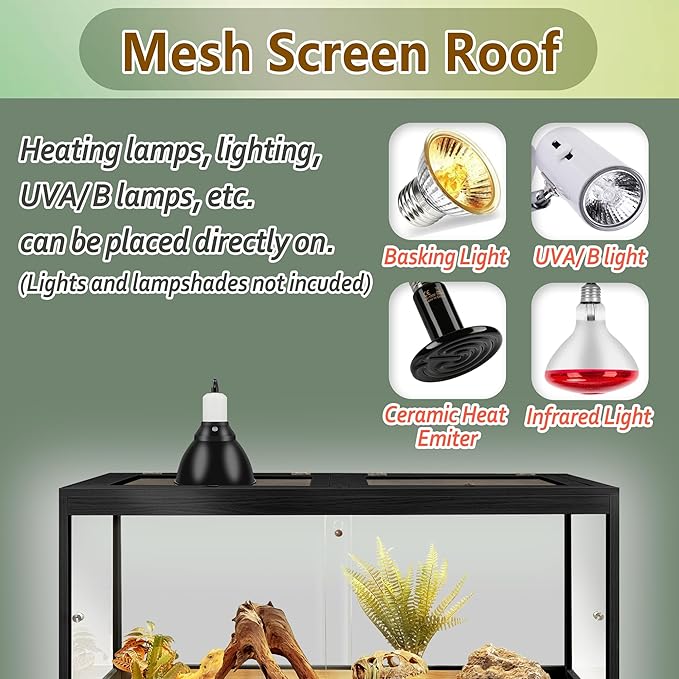 Bearded Dragon Tank,Tempered Glass Reptile Tank with Mesh Roof and Front Sliding Door,Anti-Scratch Lizard Tank,Spacious Reptile Enclosure for Snakes,Lguanas (Black, 63Gallons,40"x20"x20")