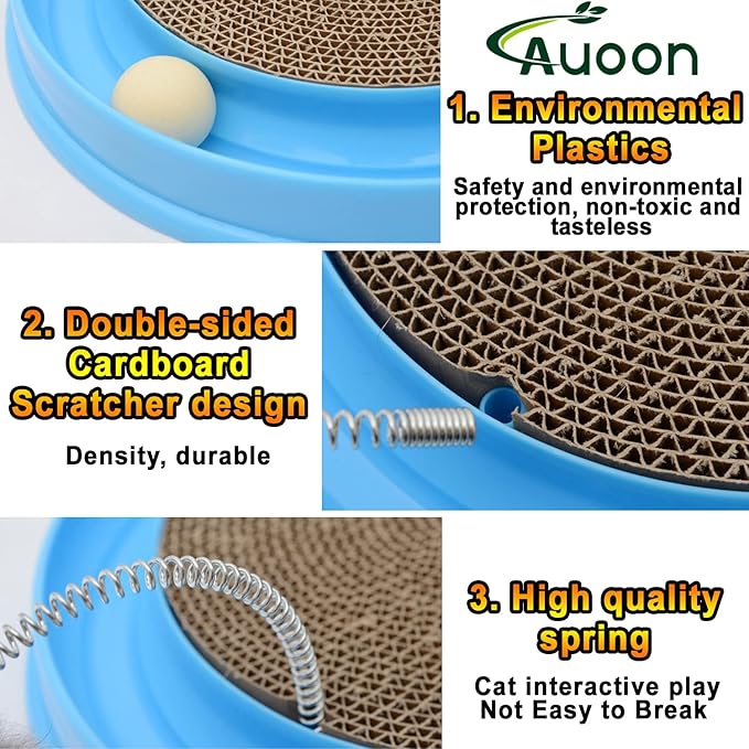 AUOON Cat Scratcher Toy - Cat Scratch Pad with Cat Toy Ball Track and Plush Mouse Toy for Indoor Cats and Kittens (Blue)