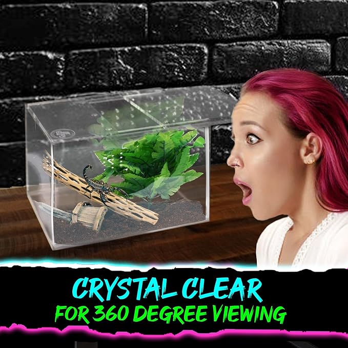 Jumping Spider Enclosure 5"x5"x7" or Tarantula Enclosure - Reptile Terrarium w/Sliding Magnetic Door - Great Reptile Tank & - Acrylic Aquarium Spider Box for Terrestrial or Arboreal Animals