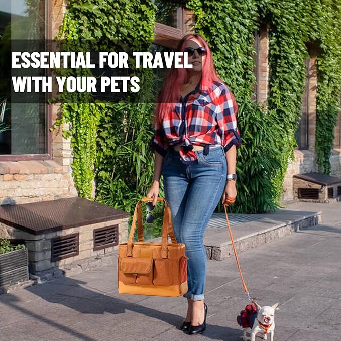 Cat Carrier, Dog Carrier, Pet Carrier, Foldable Waterproof Premium PU Leather Oxford Cloth Dog Purse, Portable Bag Carrier for Small to Medium Cat and Small Dog-Brown