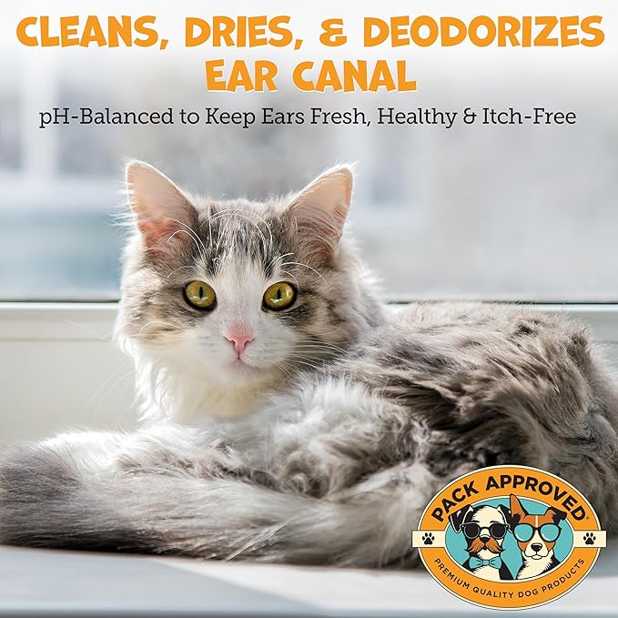 Cat & Dog Ear Cleaning Solution - Helps Remove Wax, Debris, and Dirt - Non-Stinging, Non-Burning Daily Use Formula - Cat & Dog Ear Wash for Itchy Ears - Sweet Pea & Vanilla Scent (8oz)