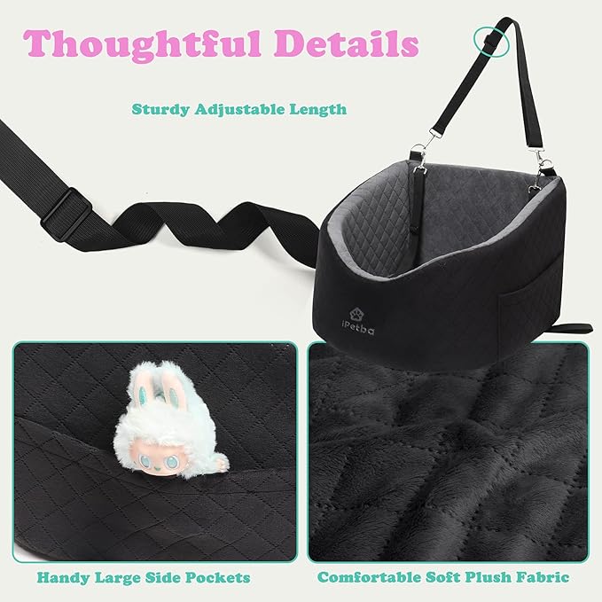 Dog Car Seats for Small Dogs Safety Stable Pet Bed for Car with Seatbelt Up to 30lbs Anti-Collapse for Travel