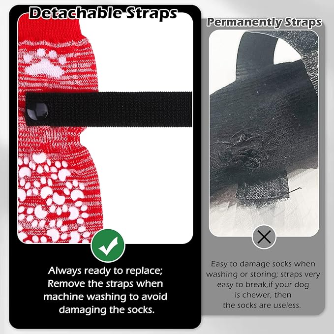 EXPAWLORER Anti Slip Dog Socks, Red, Medium, 4 Count, Fabric, Elastic Band, Dog, Paw Protection, Indoor & Outdoor