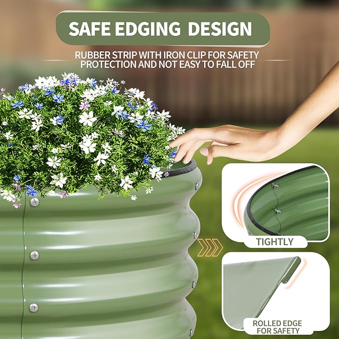 Galvanized Raised Garden Bed Outdoor- Raised Beds for Gardening| Metal Planter Box, Steel Raised Garden Bed Kit with Safety Edging and Gloves for Vegetables, Flower, Herbs (4x2x1FT, Green)