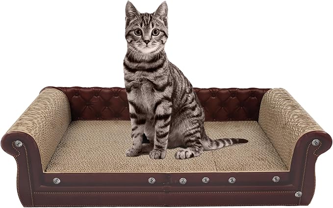 Scratching Sofa, Couch Shaped Thick Scratching Cardboard, Lounge Bed for Indoor Rest&Play, Sofa Scratcher Pad (Brown, 27.6" L X 12.2" W X 7.4" H)