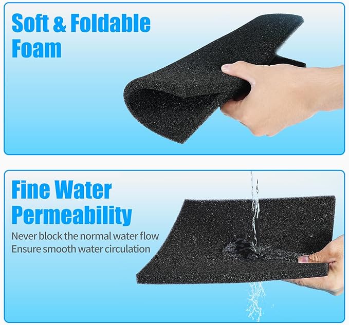 AQUANEAT 2 Pack Aquarium Bio Sponge Filter Media Pad Cut-to-Size Open Cell Foam Sheet for Fish Tank Sump (9" x 9" x 1")