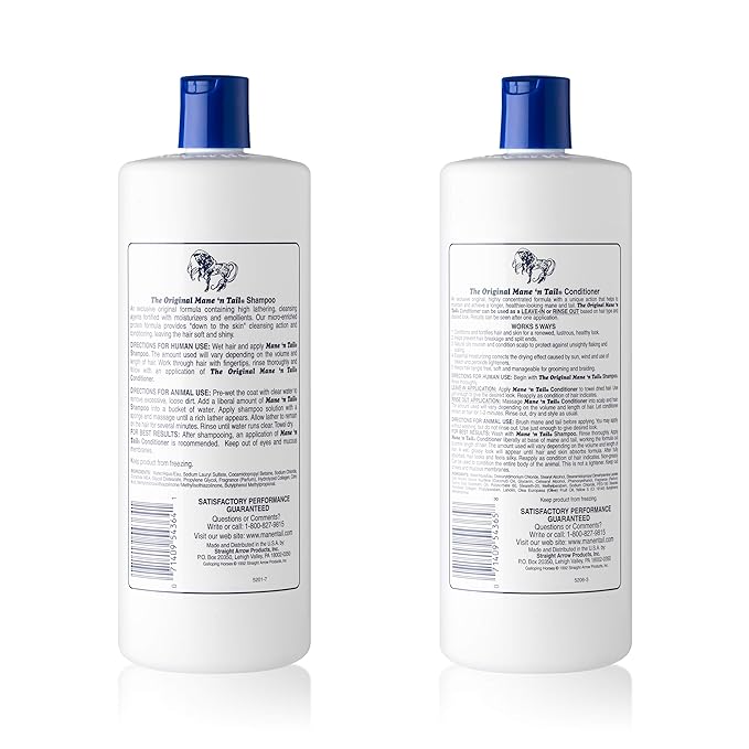Mane 'N Tail Shampoo & Conditioner Combo Set (32 oz Each) For Horses and Humans For A "Down to the Skin" Cleansing and Conditioning