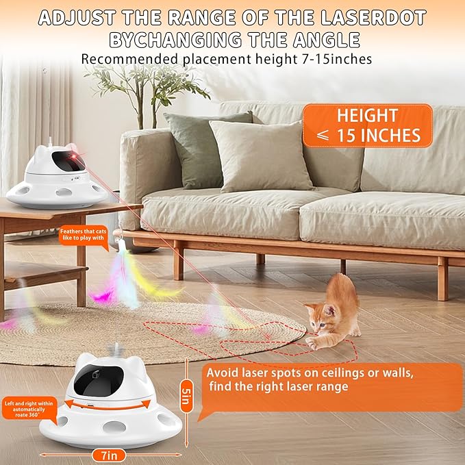 Cat Laser Toy,Automatic Laser cat Toy 3-in-1 Interactive Automatic Motion Activated Moving 6 Holes Whack A Mole Feather, USB Rechargeable Electronic Smart Sensor Kitten Toys for Indoor Exercise