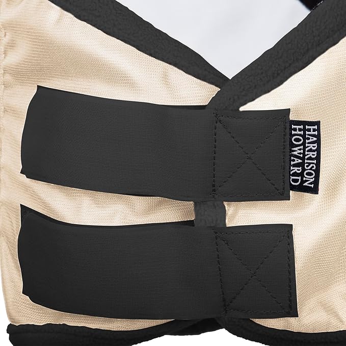 Harrison Howard Pro Luminous Horse Fly Mask Large Eye Space Standard with Ears UV Protection for Horse Light Champagne XL Extra Full Size