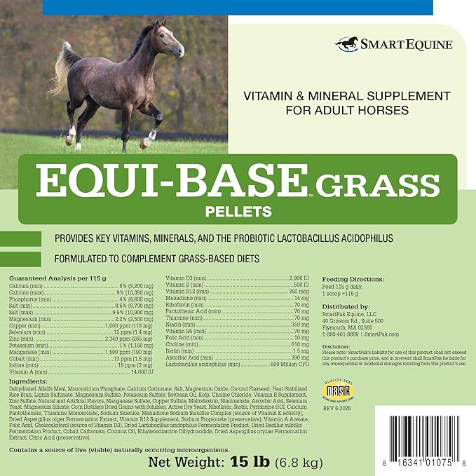 Uckele by SmartEquine EquiBase Grass Pellets | Horse Vitamins & Minerals Supplement | Forage Balancer | Horses in Light to Moderate Work | 15 lb Bucket