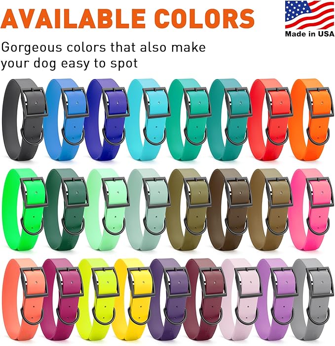 Dogline Biothane Waterproof Dog Collar Strong Coated Nylon Webbing with Black Hardware Odor- Proof for Easy Care Easy to Clean High Performance Fits Small Medium or Large Dogs, Hunter Orange