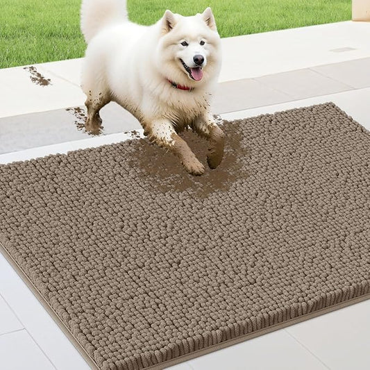 IM HOME 36" x 24" Beige Dog Door Mats for Muddy Paws, Chenille Absorbent Dog Mat, Non Slip Heavy Mud Mat for Dogs, Soft Pet Bed Mat for Entryway, Mud Paws, Inside Floor