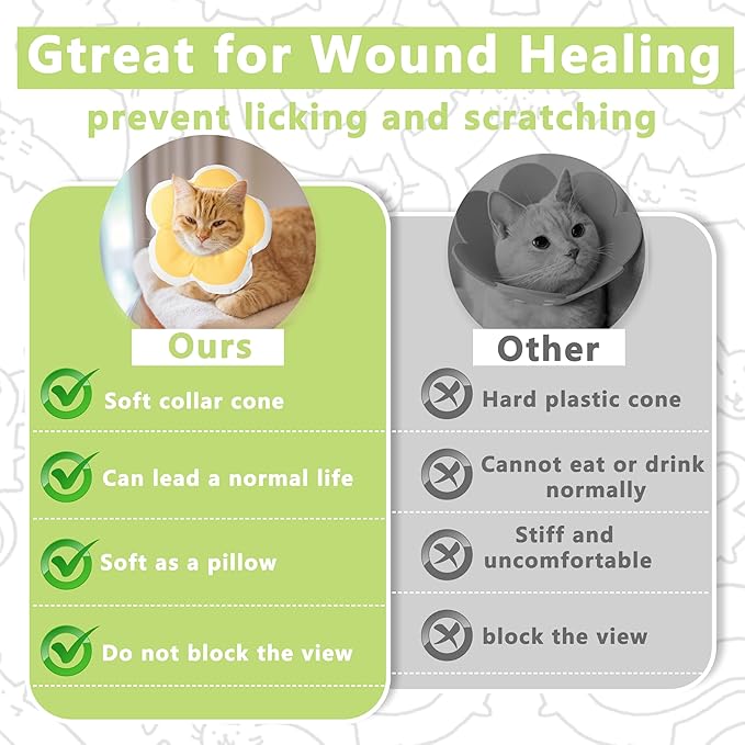 Cat Cone Collar Soft, Waterproof Cats Cones to Stop Licking After Surgery, Adjustable Soft Elizabeth Cats Collars for Wound Healing, Flower Shape Cat Recovery Collar (Green, X-Small)