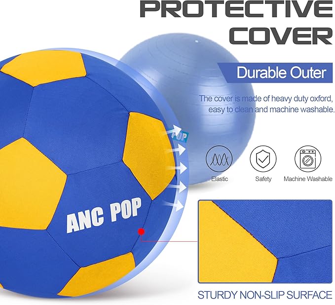 Herding Ball for Dogs Horse Ball & Cover 25" for Horses Large with Hand Pump for Play, Blue and Yellow