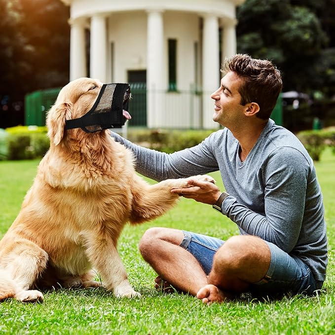 Dog Muzzle, Soft Mesh Muzzle for Large Dog Mouth Guard, Breathable Adjustable Muzzles to Prevent Biting, No Bark Muzzle for Dogs Allow Panting Drinking (Black, L)