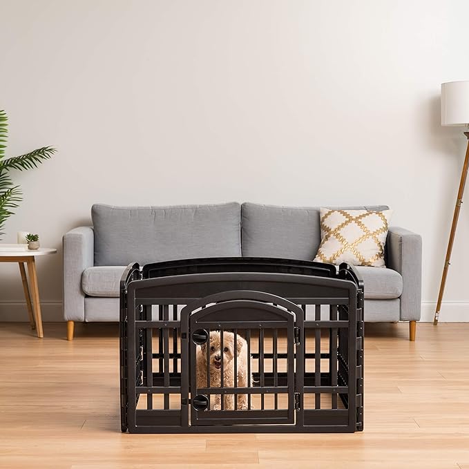 IRIS USA 24" 4-Panel Dog Playpen with Door, 35 x 35 x 24, Puppy Playpen, Dog Play Pen Indoors, Pet Fence, Puppies/Small Dogs, Black