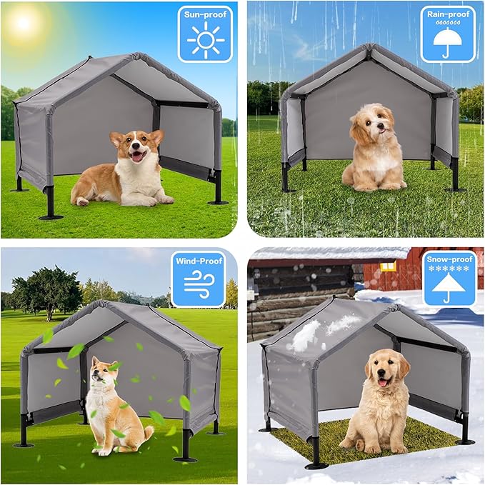 Dog Shade Shelter Outdoor Tent for Small Medium Dogs, Waterproof Sun Protection Pet House for Dogs, Small Animals and Livestock, Pet Canopy with Upgraded Doors and Ground Nails