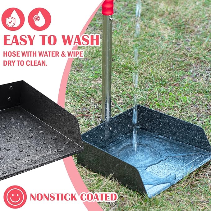 Dog Pooper Scooper Set, Pooper Scooper for Dog, Heavy Duty Stainless Steel Rake with Extra Large Tray & Spade No Bending Clean Up for Pet Waste Removal, for Grass, Dirt Or Gravel.